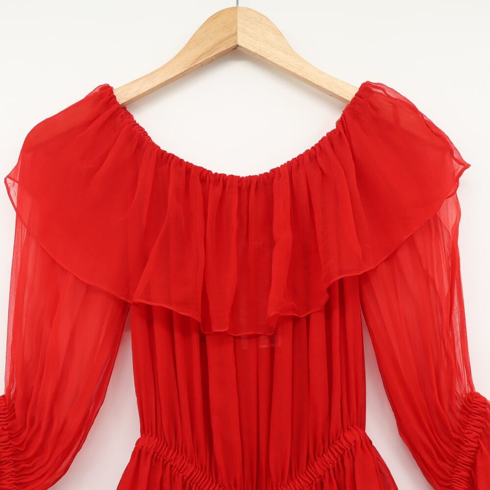 Gucci Women's Ruffled Off The Shoulder Silk Chiffon Mini Dress Red Sz 38 - Picture 5 of 14